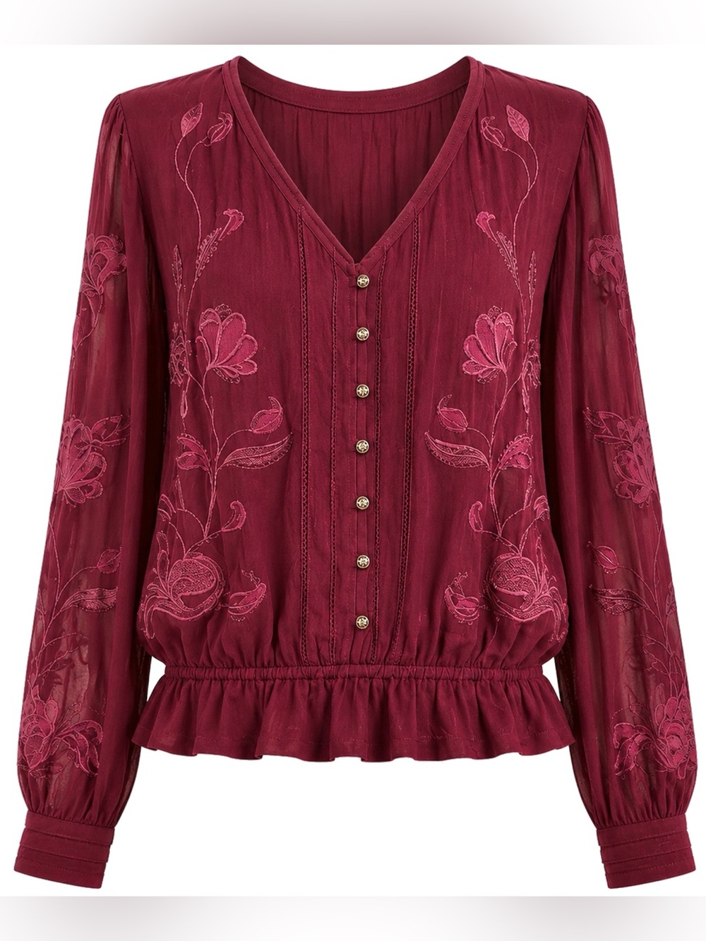 Anthropologie Embroidered Floral Blouse Top M
